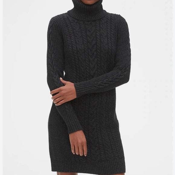 GAP Black Cable Knit Turtleneck Dress - Picture 3 of 4